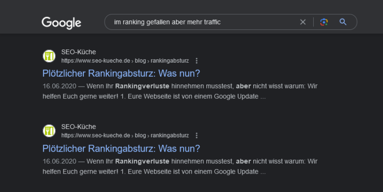 Warum zeigt die Google-Suche 2 identische Suchergebnisse?